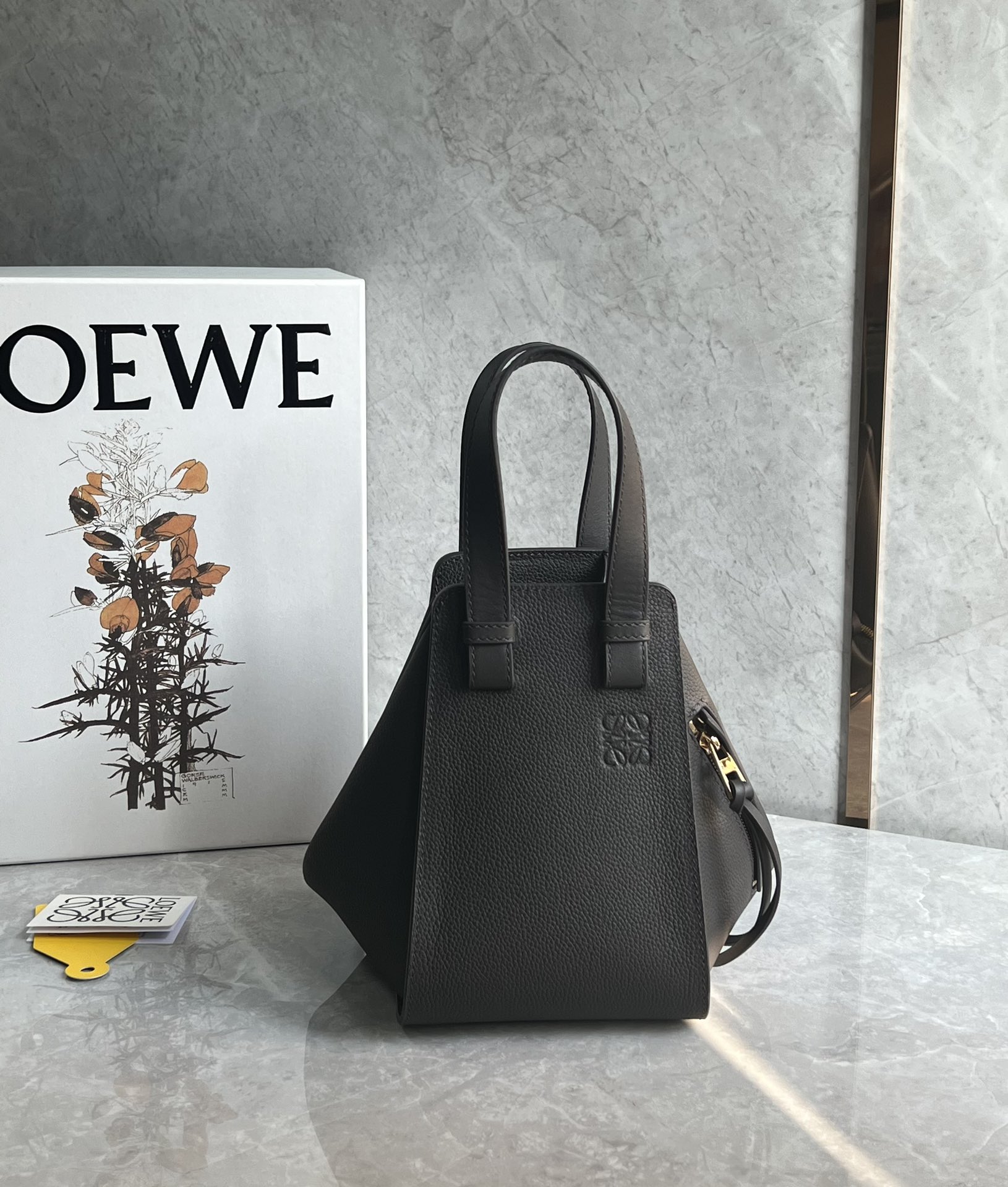 Loewe Compact Hammock Bag in Soft Grained Calfskin Black